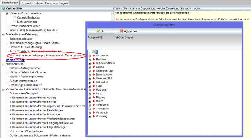 Datei:REFLEX Programmparameter NurbestimmteArtikelgruppeUntergruppealsZeitartzulassen.png