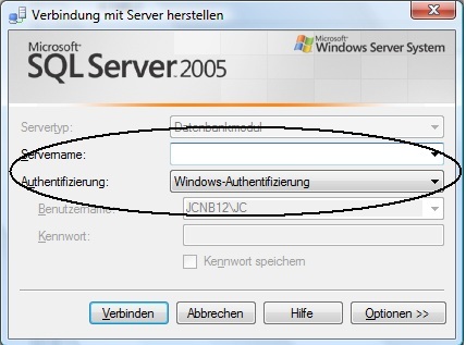 Sichern Datenbank Mit MSSQL ServerAnmeldung