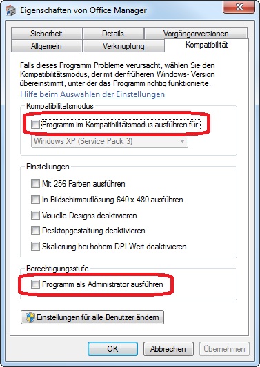 Fehlermeldung Verzeichnis kann nicht erstellt werden-Eigenschaften Kompatibilitätsmodus.jpg