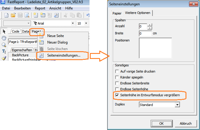 FastReport Seiteneinstellung SeiteVergroessern.png