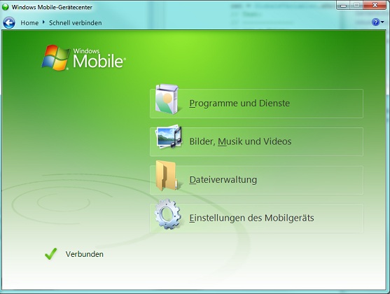 Mobile-Gerätecenter Verbindung